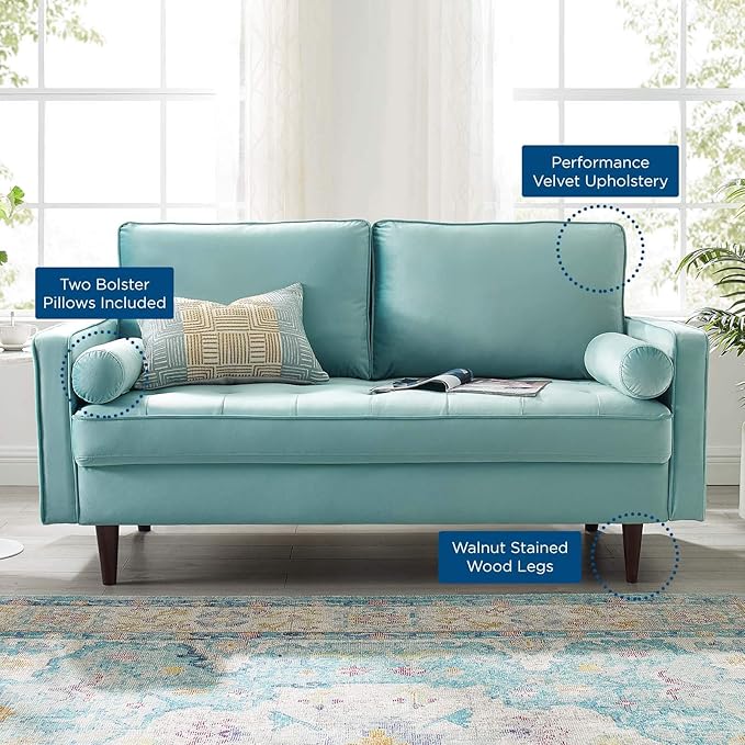 Modway Valour Performance Velvet Loveseat, Mint Valour Performance Velvet Loveseat