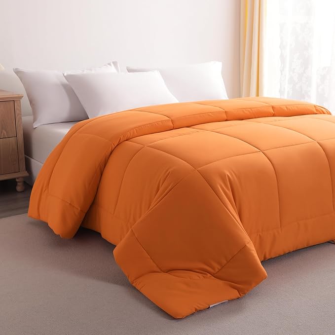 NTBAY Twin Comforter - Down Alternative Duvet Insert, All Season Bedding Quilted with Corner Tabs, Machine Washable, Soft Comforter Only, Orange