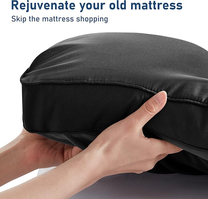 King Mattress Topper Extra Thick Pillowtop Cooling Plush Mattress Pad Cover Protector with 8-21 Inch Deep Pocket 3D Snow Down Alternative Fill Black