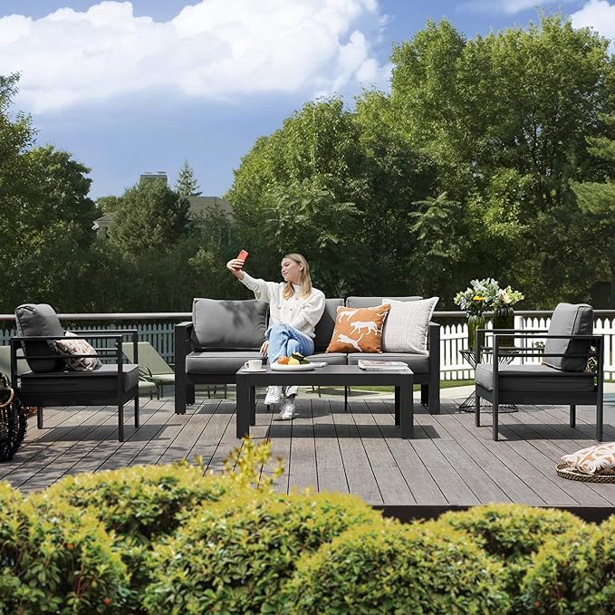 Aluminum Furniture Set, 8 Piece Patio Sectional Conversation Sets, Modern Outdoor Furniture Sets with Waterproof Covers