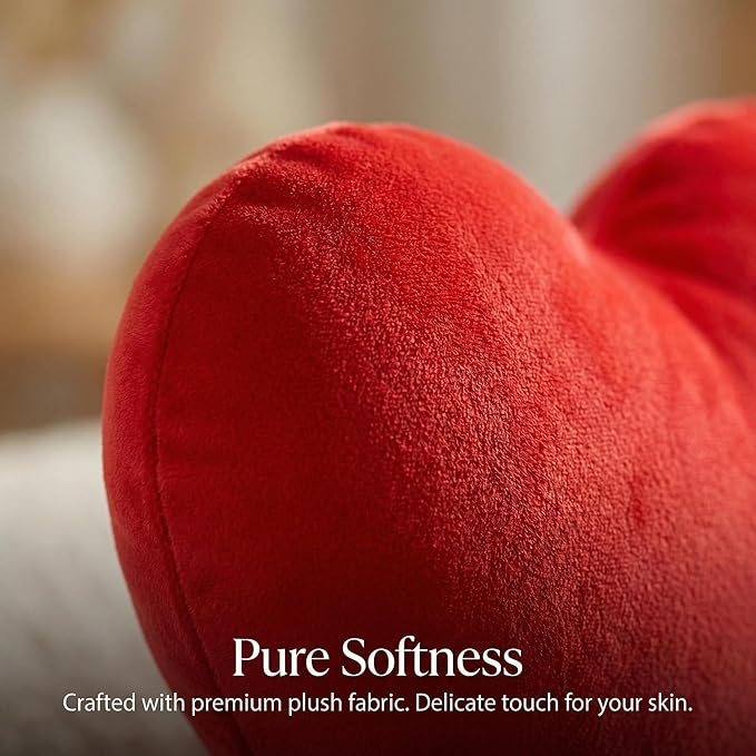 RAINFLOW Red Heart Pillow Decorative Throw Pillow for Room Decor - Throw Pillows Plush Faux Fur, Decorative Pillows for Bed Couch Bedroom, Heart Shaped Pillow Christmas Pillows Gift