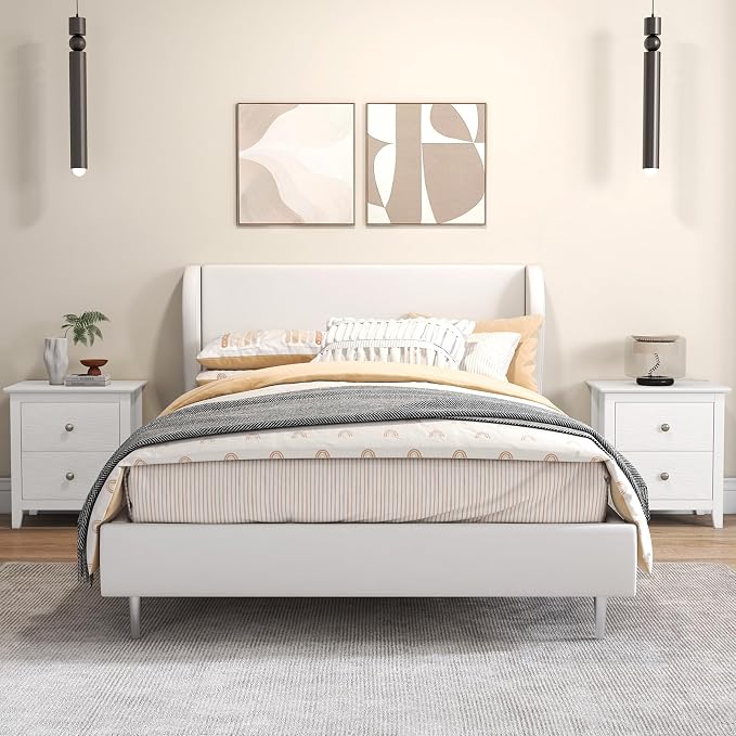 Giantex White Nightstand, Modern 2 Drawers Night Stand with Handles, Sofa Side Table with Sturdy Legs for Small Spaces, College Dorm, Kids’ Room, Wooden Bedside Table for Bedroom, White - Image 9