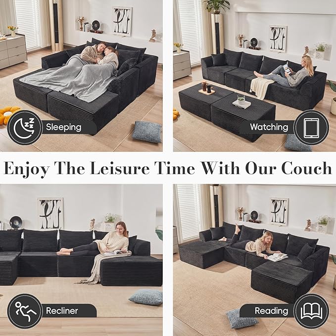 130" Modular Sectional Sofa,Modular Cloud Sofa,U-Shaped Cloud Couch with High-Density Foam & Corduroy Fabric,Boneless Couch Deep Seat Couch for Living Room Apartments Bedroom No Assembly Required | Ready-to-Use, Durable Corduroy, Modular, Multi-Box D...