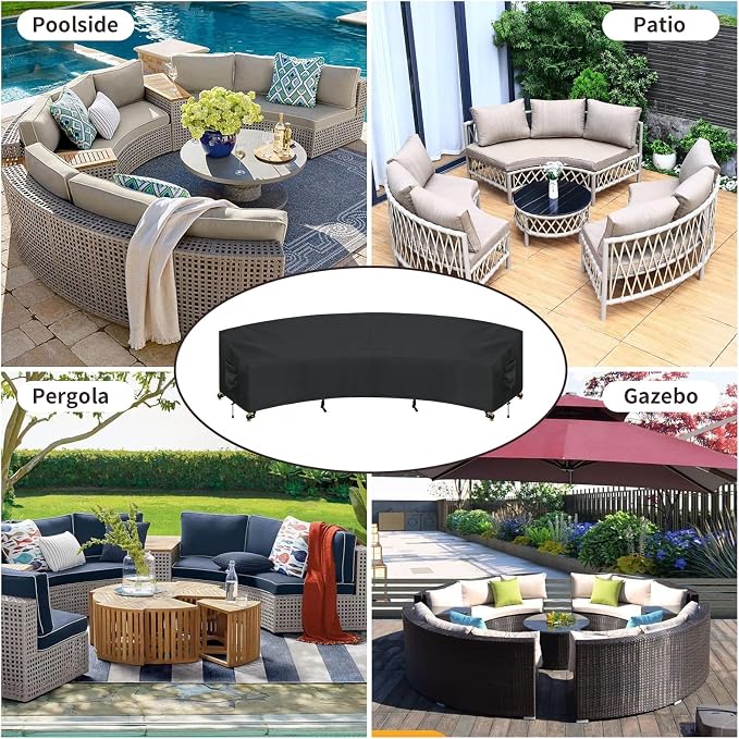 PureFit Outdoor Sectional Sofa Cover Waterproof Curved Patio Furniture Covers for Deck, Lawn and Backyard, 150Lx36Dx38Hx112FL, Black - Image 8