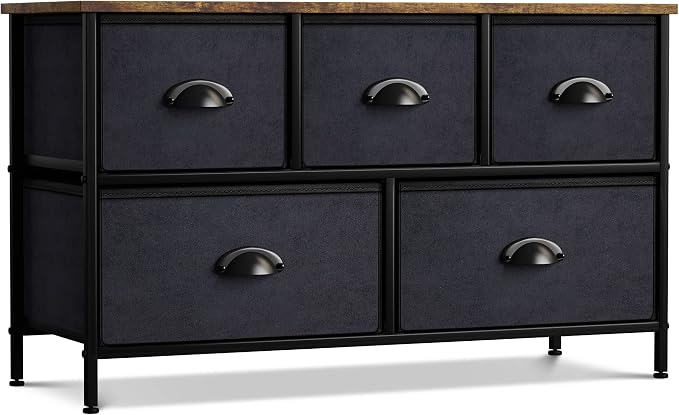 Sorbus Dresser with 5 Drawers - Storage Chest Organizer Unit with Steel Frame, Wood Top, Easy Pull Fabric Bins - Long Wide TV Stand for Bedroom Furniture, Hallway, Closet & Office Organization - Image 7