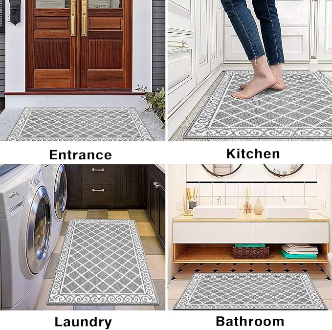 HEBE Indoor Door Mat 32"x48" Non Slip Front Door Welcome Mats Washable Shoe Mats Dirt Trapper for Entryway Low Profile Kitchen Carpet for Entrance Hallways Entrance Mat for Dogs - Image 6