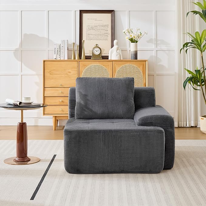 Modular Sectional Sofa, Boneless Couches for Living Room, Corduroy Couch, Big Comfy Couch, Modular Cloud Sofa with Deep Seat (Grey, 1 Piece-Right Armchair)