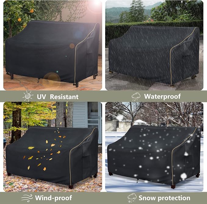 Outdoor 2-Seater Loveseat Cover,Patio Sofa Covers Fits up to 58W x 32.5D x 31H Inches,100% Waterproof Heavy Duty Patio Furniture Covers,Black - Image 9