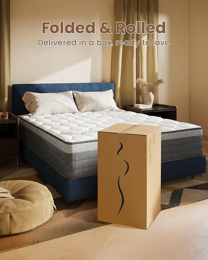 TXO Queen Mattress 12 Inch, Medium Firm Hybrid Mattress, Cool & Dry Anti-Static Cotton Knit, Easy to Clean, Wave Memory Foam and Enhanced Pocketed Springs for Pressure Relief and Back Pain Relief