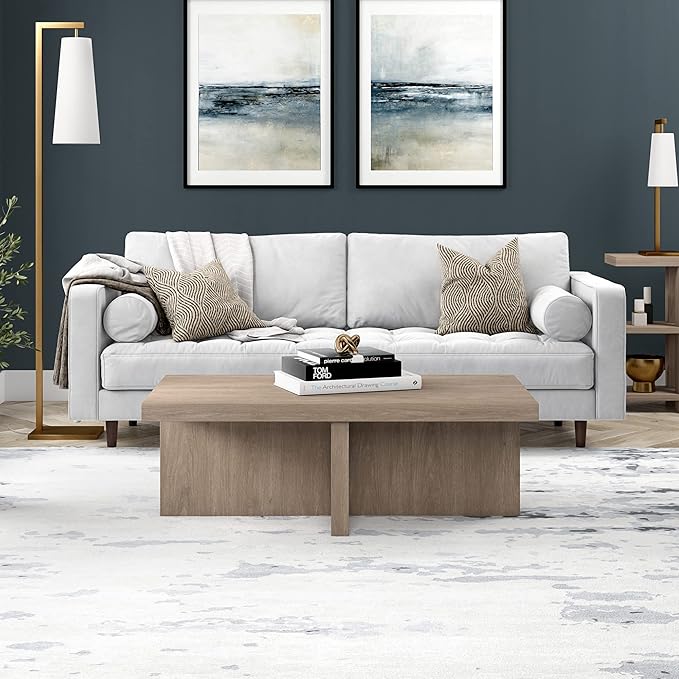 Henn&Hart Elna Coffee Table, 44" Wide,Grey