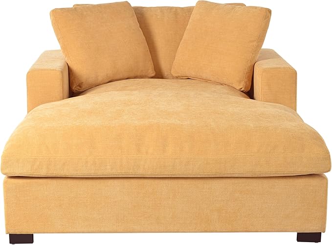 Christopher Knight Home Larrz Oversized Chaise Lounge Chair Indoor, Cozy Upholstered Sleeper Sofa Couch, Durable Wood Frame, Deep Seat Reading Chair with 2 Throw Pillows and Armrests, Yellow