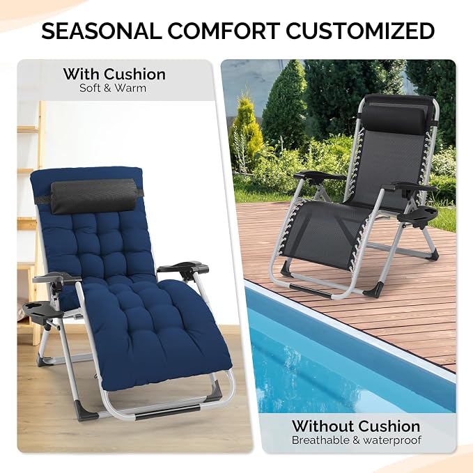 VINGLI 29" Padded Zero Gravity Chair, Lounge Chair with Removable Cushion & Tray, Folding Reclining Patio Chairs, Recliner Chair for Lawn,Indoor Outdoor-Blue - Image 7