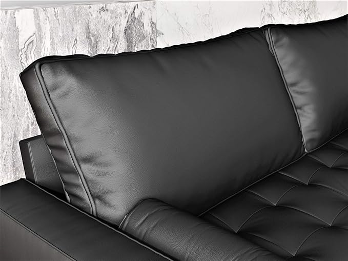 Womble Mid Century Modern Couch with Bolster Pillows, PU Leather Upholstered Tufted Seat, Versatile Retro Design for Comfortable Living Spaces, Sofa, Midnight