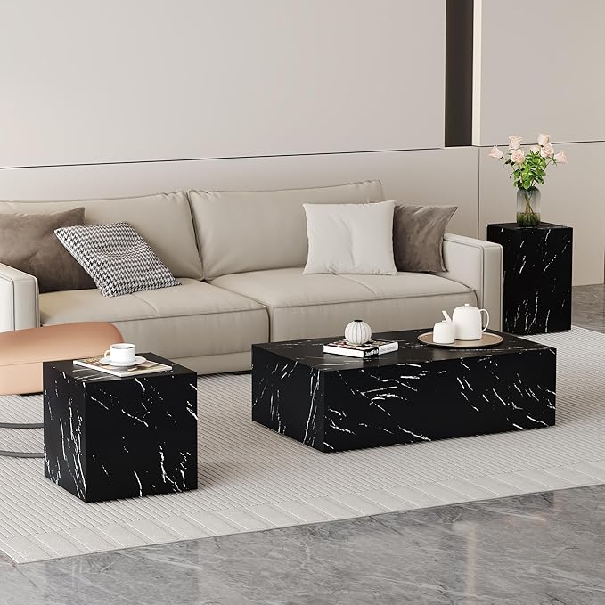 Cube End Table Wood Grain, Modern Side Table for Living Room, MDF Wooden Nightstand Sofa Table for Home, No Assembly