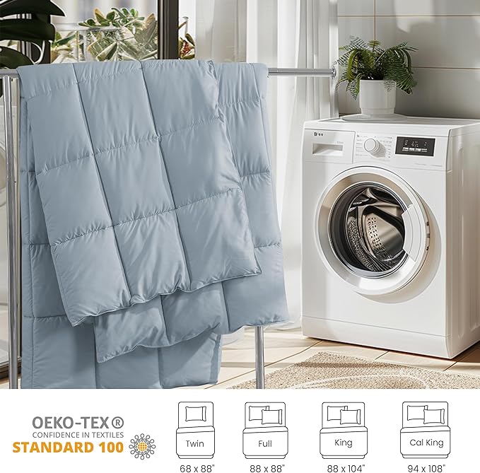 Peace nest Queen Size Goose Feather Fiber and Down Comforter Fluffy Duvet Insert All Season Hotel Luxury Bedding Comforters Soft Medium Warmth 88x88 Inches Light Grey