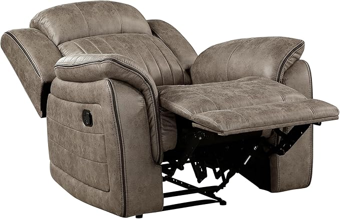 Lexicon Recliner Chair, Home Theater Seating, Manual Polished Microfiber Upholstery Reclining Chair, 39.5" W Recliner, Sandy Brown