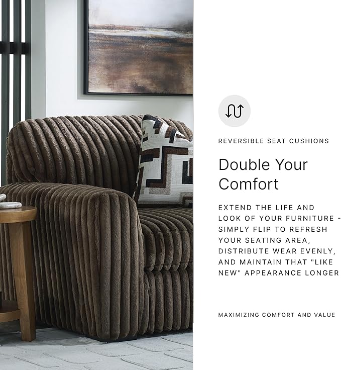 Signature Design by Ashley Midnight-Madness Modern Upholstered Oversized Chair with Reversible Cushions, Dark Brown
