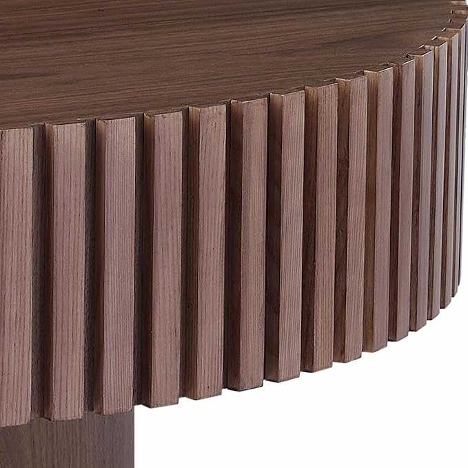 WILLIAMSPACE 35.43" Walnut Round Coffee Table, Modern Luxury Wood Circle Drum Center Table for Living Room, Accent Side Table End Table for Apartment, ø35.43" x 13.77"H (Walnut)