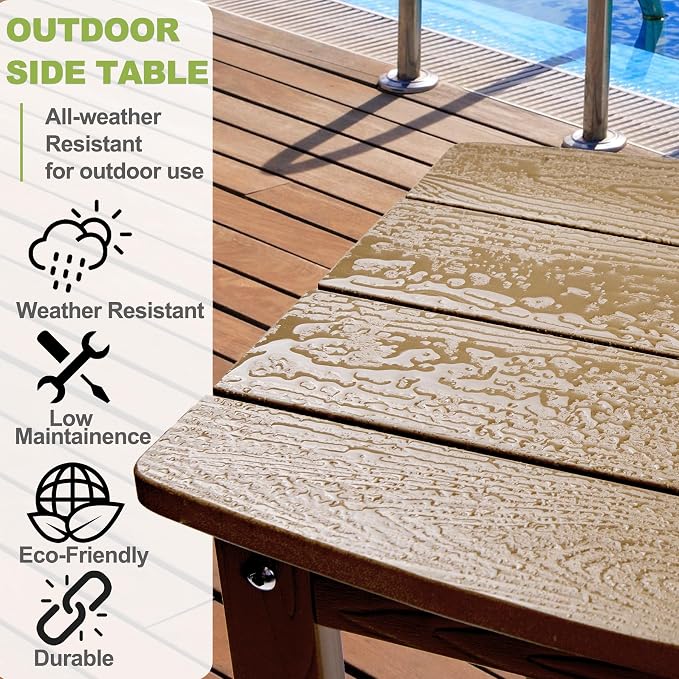 Y&M Outdoor Side Table, HIPS Adirondack Small Single Table, Waterproof Square Outside Table, Balcony Modern End Tables for Patio, Pool, Beach, Porch, Deck, Indoor or Outdoor Use (Brown, 2 Pack) - Image 7