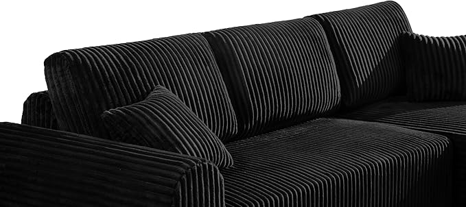 109-Inch L-Shaped Right Facing Boneless Corner Sofa 2 PCS Modular Sectional Cloud Sofa Couch with Chaise Lounge and Toss Pillow, Corduroy Boneless L-Shaped Couches