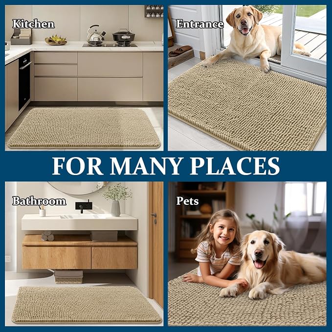 OLANLY Dog Door Mat for Muddy Paws 30x20, Absorbs Moisture and Dirt, Absorbent Non-Slip Washable Doormat, Quick Dry Chenille Mud Mat for Dogs, Entry Indoor Entryway Carpet for Inside Floor, Beige - Image 8