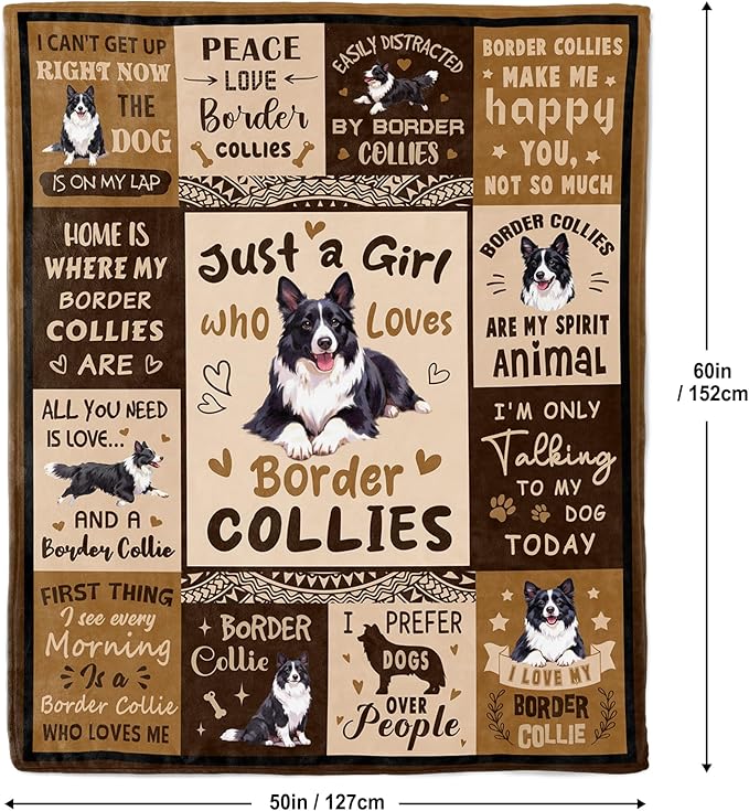 Border Collie Gifts for Women Blanket, Gifts for Border Collie Lovers/Owner for Birthday/Christmas Soft Fuzzy Fleece Throw Blanket for Bedroom, Home, Travel 50"x60"