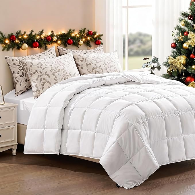 ACCURATEX Lightweight Duvet Insert King Size - Summer Bedding Comforter - 250GSM Filled Thin Duvet - Soft & Breathable, Quilted Comforters with 8 Tabs,White,King 104x90 Inches