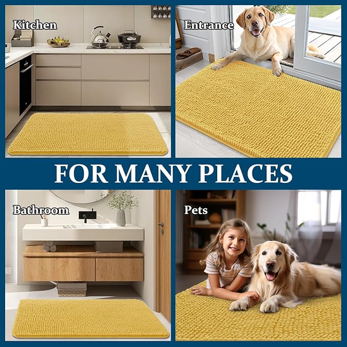 OLANLY Dog Door Mat for Muddy Paws 59x35, Absorbs Moisture and Dirt, Absorbent Non-Slip Washable Doormat, Quick Dry Chenille Mud Mat for Dogs, Entry Indoor Entryway Carpet for Inside Floor, Yellow - Image 8