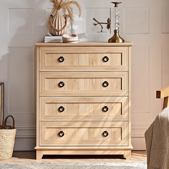 Joaxswe Farmhouse 4 Drawer Dresser for Bedroom, 35" Tall Small Dressers & Chest of Drawers, Rustic Wood Dresser with Metal Handle, Storage Organizer Closet for Living Room, Hallway, Entryway - Image 6