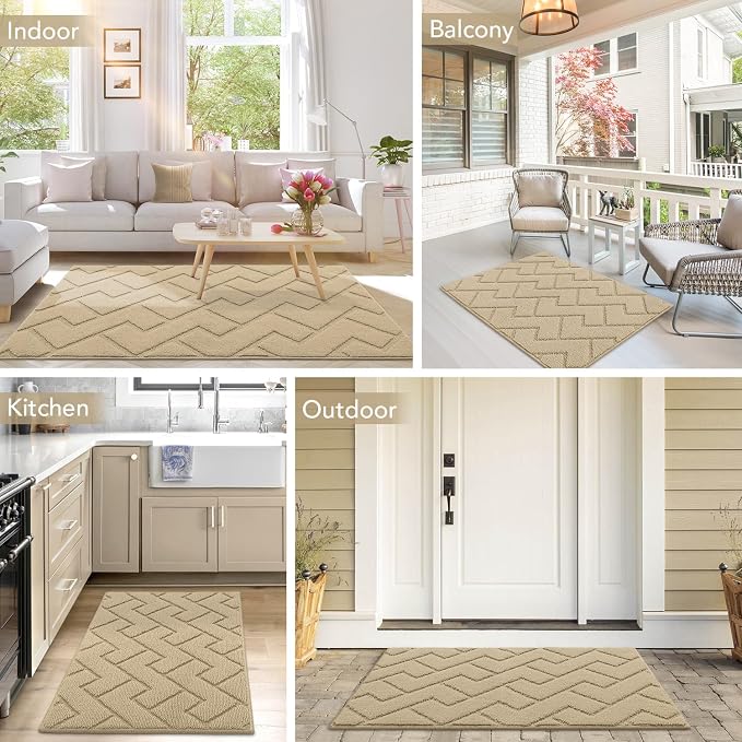 hicorfe Front Door Mat Outside Entrance,20"x31.5" Absorbent Muddy Dirt Resist Welcome Door Mats Outdoor Indoor,Stain and Fade Resistant,Non Slip Backing Entry Mat Doormat for Entryway(Beige) - Image 8
