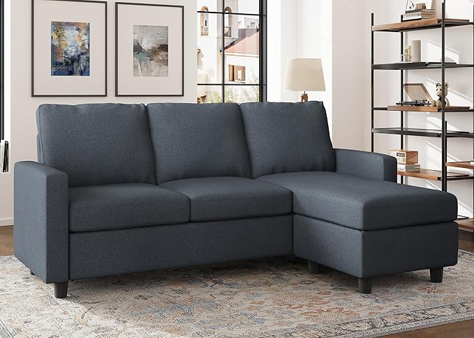 HONBAY Convertible Sectional Sofa Couch, L Shaped Couch with Reversible Chaise, Mid Dark Grey