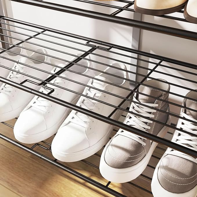 YATINEY 6-Tier Shoe Rack, Shoe Storage Organizer for Closet, Free Standing Shoe Organizer with Metal Mesh Shelves, 24 Pairs of Shoes, Rustic Brown and Black SS06BR - Image 9