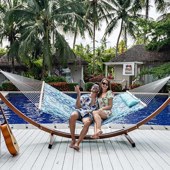 Lazy Daze Hammocks 12FT Quilted Fabric Hammock with Soft Pillow, Double 2 Person Tree Hammock with Spreader Bar for Outdoor Outside Patio Garden Yard Pool Beach, 450lbs Capacity - Image 7