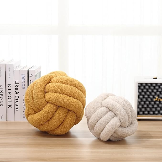 Petrella Knot Pillow Ball Round Throw Pillows Home Decor Cushion Decorative Aesthetic Throw Pillows,Lambswool Yellow 11inch
