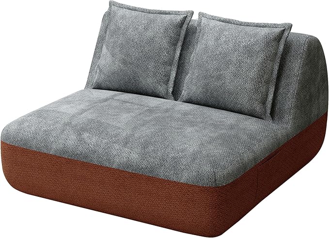 Hobestluk Small Couches for Small Spaces,42” Mini Loveseat Sofa 2-Seater Armless Sofa Chair with Side Pocket for Living Room,Bedroom,Dorm,Office (Terracotta+Grey)