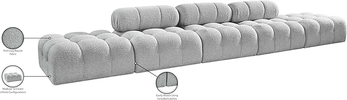 Meridian Furniture 611Grey-S170A Ames Collection Modern | Contemporary Modular Sectional with Rich Grey Boucle Fabric, Modular to Create Infinite Configurations, 170" W x 34" D x 28" H, Grey