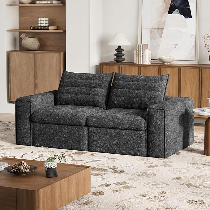 77" Cloud Loveseat Sofa, Deep Seat Couch with Pillows, Modern Comfortable Upholstery Boneless Sofa, 1 piece for Living Room, Bedroom, Apartment, Removable Cover,No Assembly Required, Dark Gray