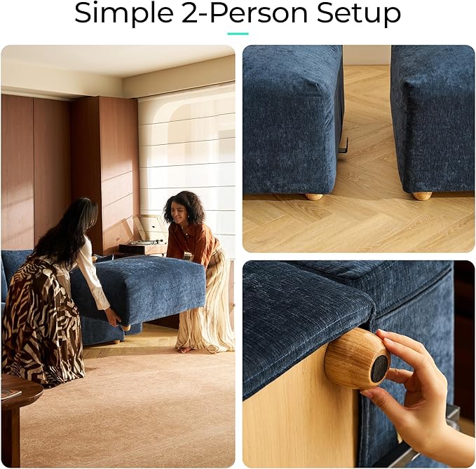 LINSY HOME Cloud Couch Sectional, Modular Sofa Sectionals for Living Room Bedroom, 91" 2 Seater Love Seat Couch with Ottoman, Deep Seat Cozy Couch Luxury Chenille Sofas, Blue