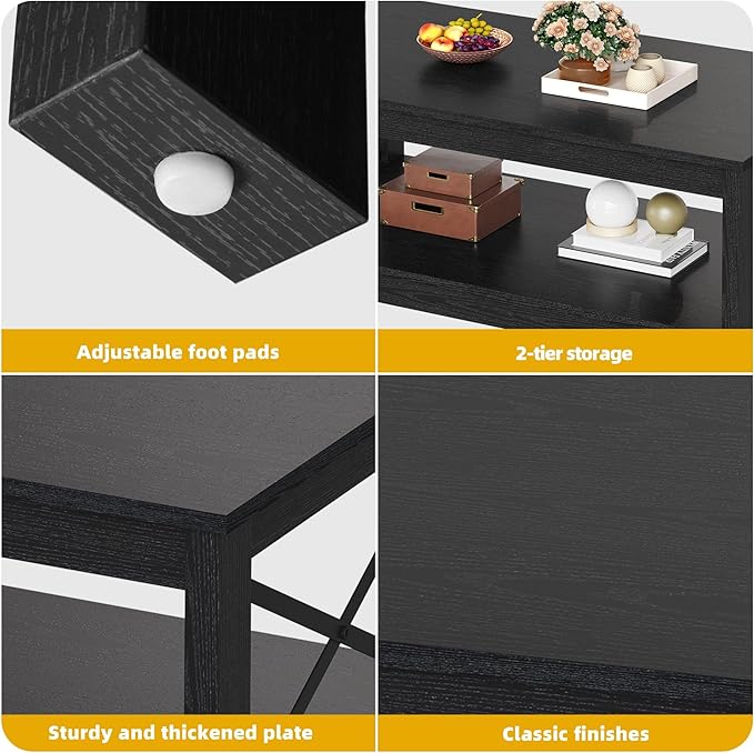 DWVO Black Coffee Tables for Living Room Storage Coffee Table Wood Coffee Table with Thicker Legs 2 Tier Modern Coffee Tables Center Table for Living Room, Black