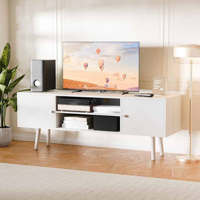 Cozy Castle TV Stand for 48-55 Inch TV, Mid Century Modern Entertainment Center with Storage Cabinet, TV Media Console with Charging Station for Living Room (White, 53.1" W x 15.7" D x 19.7" H) - Image 9
