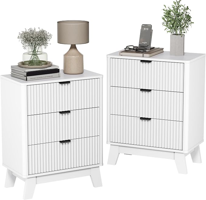 Wodeer Night Stands for Bedrooms Set of 2, Mid Century Modern Wood Bedroom Nightstand with 3 Drawers, Bedside Tables & End Tables with Metal Handles, Farmhouse Night Stands for Bedroom, White - Image 8