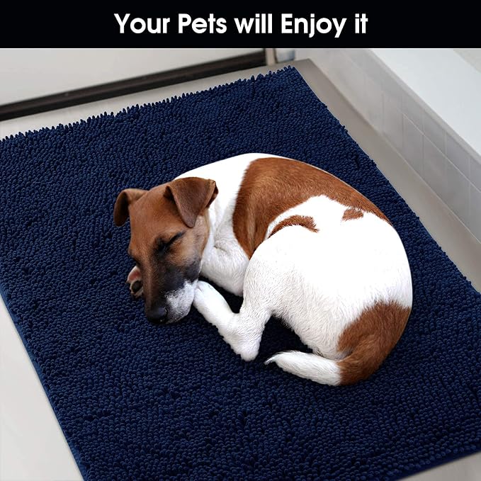 HOMEIDEAS Doormat Indoor Entrance, 48"x30", Highly Absorbent Chenille Large Muddy Dog Washable Non Slip Front Welcome Door Mat for Entryway, Navy Blue - Image 7