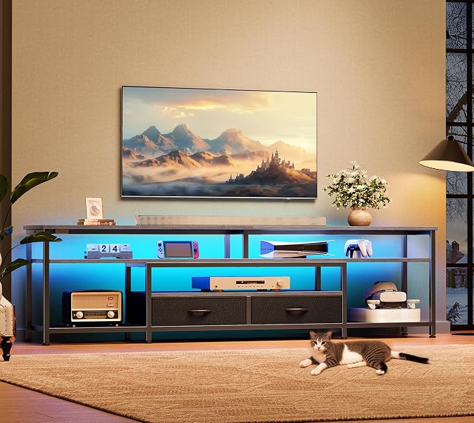 Huuger TV Stand for 75 80 Inch TV, Entertainment Center with Power Outlets and LED Lights, 70.9 Inch TV Console for Living Room, Media Console with Drawers and Shelves, Grey - Image 8