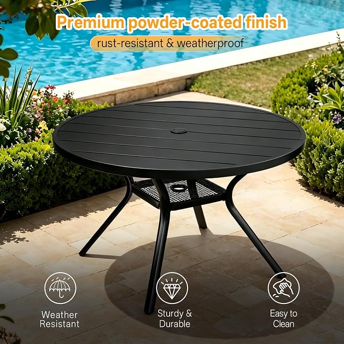 MEOOEM 5 Piece Patio Table Set for 4, Modern Round Outdoor Table and Swivel Chairs 450LBS, All Weather Heavy Duty Outdoor Patio Table and High Back Chairs for Outside, Deck, Garden, Backyard, Grey - Image 9