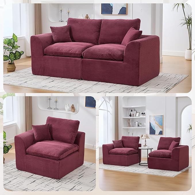80.3" Cloud Loveseat Boneless Sofas for Living Room, 2 Seaters Modular Foam Cloud Sofa Couches, 2 Seat Compression Foam Couch with Toss Pillows, No Assembly Required