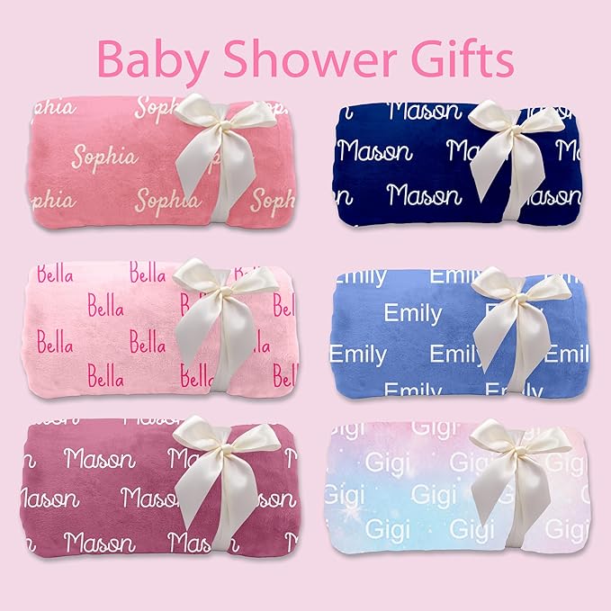 DayOfShe Custom Blankets with Name for Girls Boys Baby Shower Blanket Gifts,Personalized Name Blankets for Kids Teen Girls Grandkids Christmas Baby Easter Basket Stuffers Gifts