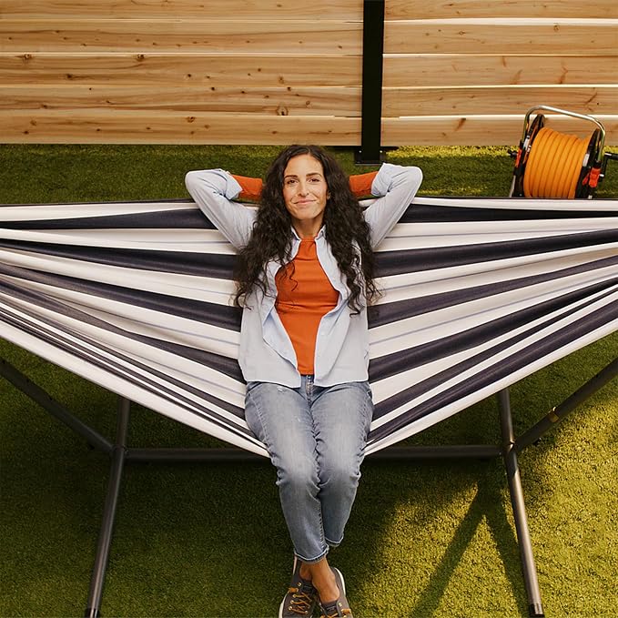 Vivere Double Sunbrella Hammock with Space-Saving Steel Stand, Heavy-Duty Portable Outdoor Hammock Set for Backyard, Patio, or Travel, Harbor - Image 8