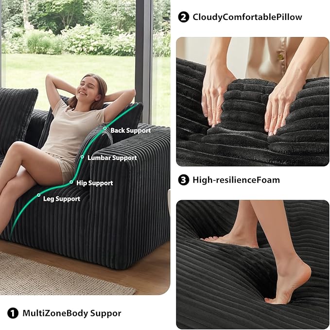 Deep Seat L Shaped Couch, Modular Boneless Sectional Sofa, Modern Cloud Sectionals, No Assembly Living Room Couch with Ottoman for Living Room, Apartments & Bedroom (3 Seat + 1 Ottoman)
