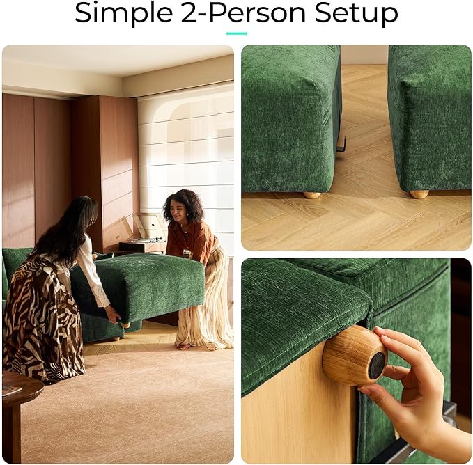 LINSY HOME Cloud Couch Sectional, Modular Sofa Sectionals for Living Room Bedroom, 91" L Shape Love Seat Couch with Ottoman, 2 Seater Deep Seat Cozy Couch Luxury Chenille Sofas, Green