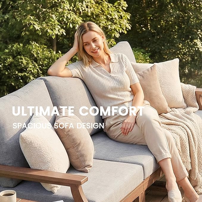 HDPE Patio Conversation Set, 3-Piece All Weather Outdoor Furniture Set with 2 Single Sofas for Deck, Lawn, with Cushion, Brown
